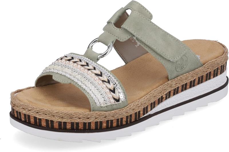 Rieker Damen Slipper Pantoletten V79M6-52 Grün Synthetik