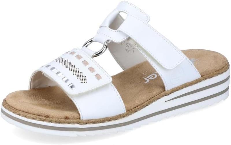 Rieker Damen Slipper Pantoletten V0636-80 Weiß Syntheti