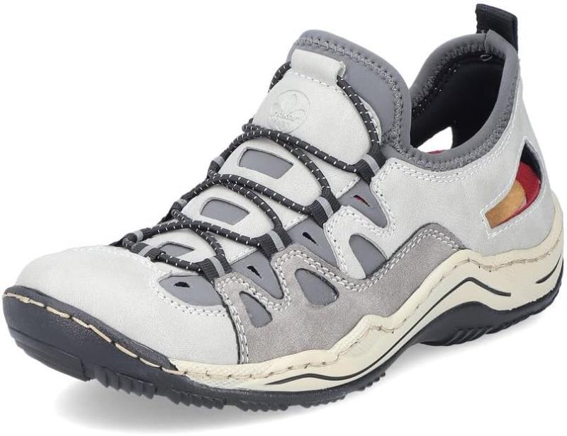 Rieker Damen Slipper L0539-40 Hellgrau Kunstleder