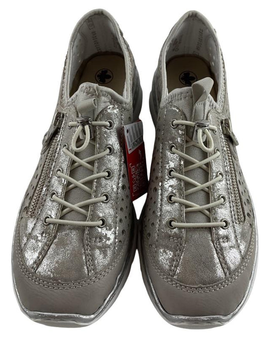 Rieker Damen Slipper L32P6-90 beige-metallic Kunstleder