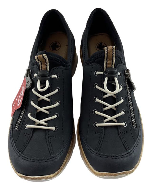 Rieker Damen Slipper N4263-14 Dunkelblau/Schwarz Kunstleder