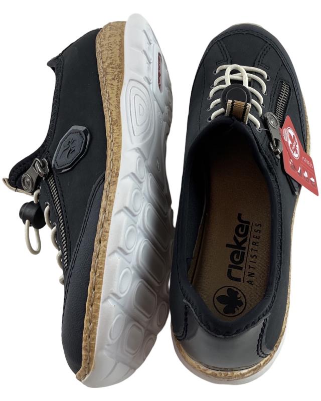 Rieker Damen Slipper N4263-14 Dunkelblau/Schwarz Kunstleder