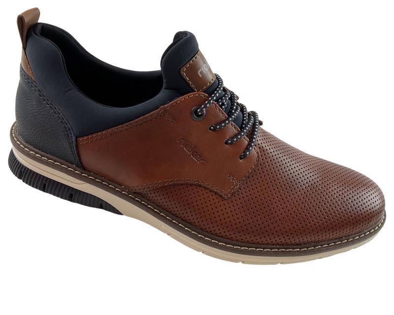 Rieker Herren Slipper 14450-22 Braun/Blau Leder