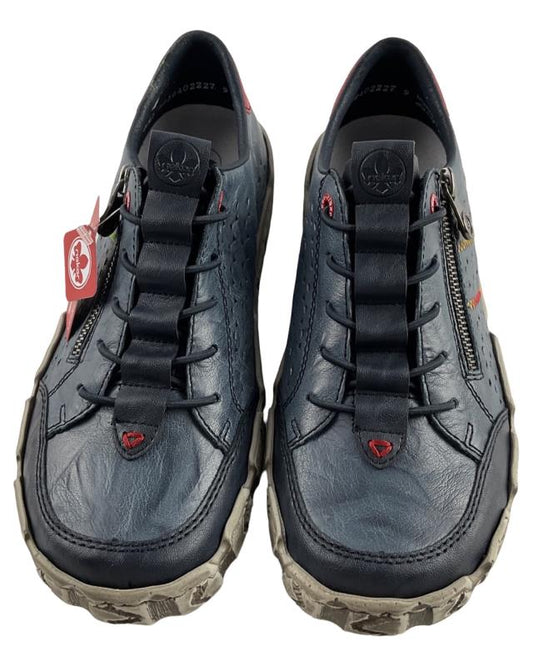 Rieker Damen Schnürschuhe L0357-12 Blau Kunstleder Reißverschluss+ Gummizug
