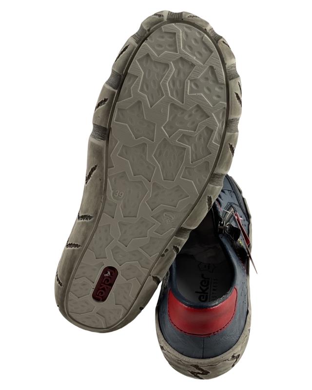 Rieker Damen Schnürschuhe L0357-12 Blau Kunstleder Reißverschluss+ Gummizug