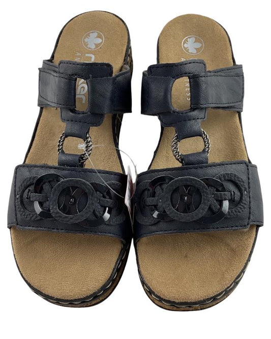 Rieker Damen Pantoletten 62936-14 Klettverschlu Pazifikblau