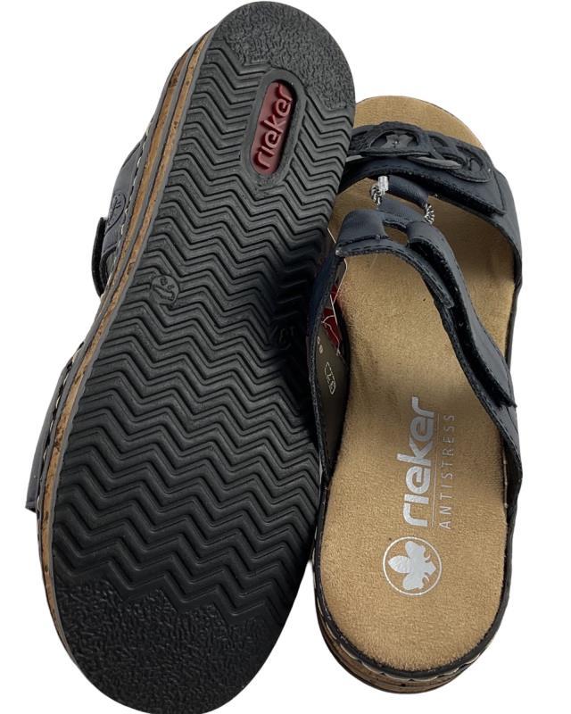 Rieker Damen Pantoletten 62936-14 Klettverschlu Pazifikblau
