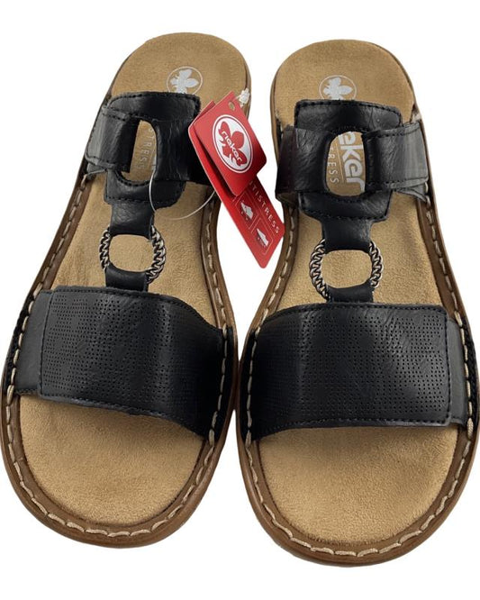 Rieker Damen Pantoletten 60885-00 Schwarz Klettverschluss