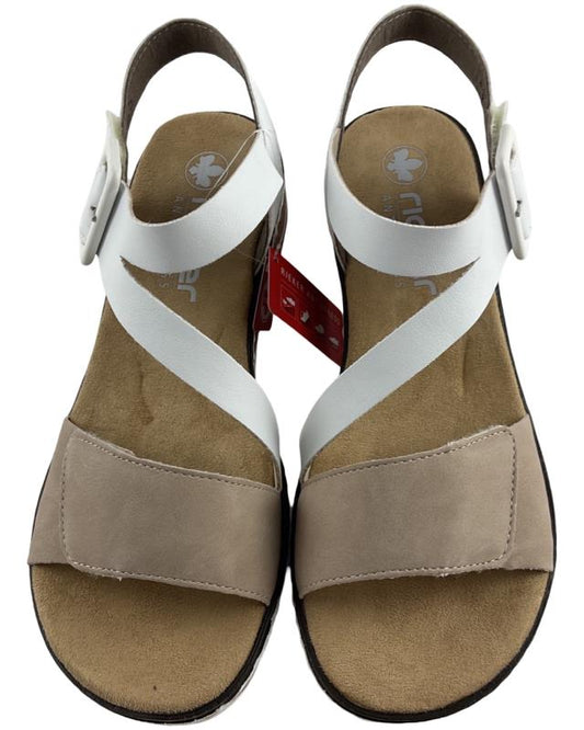 Rieker Damen Keilsandaletten V3660-60 Weiß Kunstleder