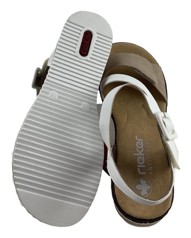 Rieker Damen Keilsandaletten V3660-60 Weiß Kunstleder