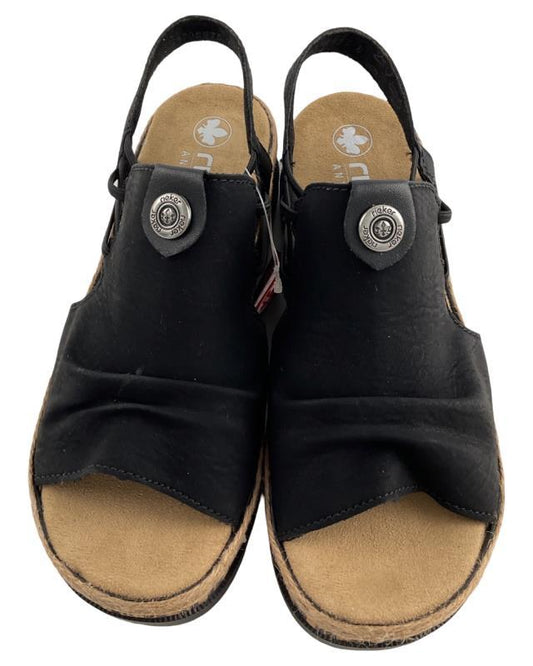 Rieker Damen Keilsandaletten V7972-00 Schwarz Kunstleder