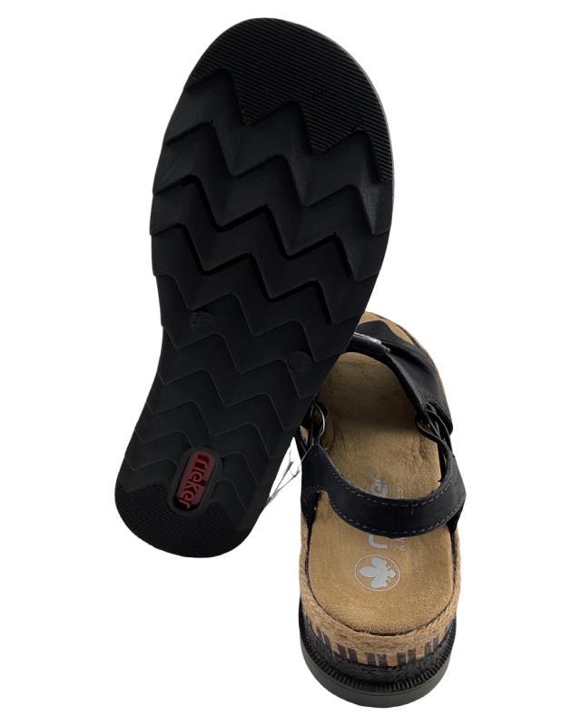 Rieker Damen Keilsandaletten V7972-00 Schwarz Kunstleder