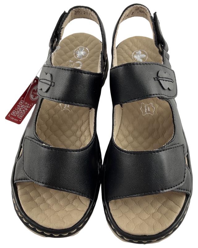 Rieker Damen Riemchensandalen 60462-90 Leder Schwarz