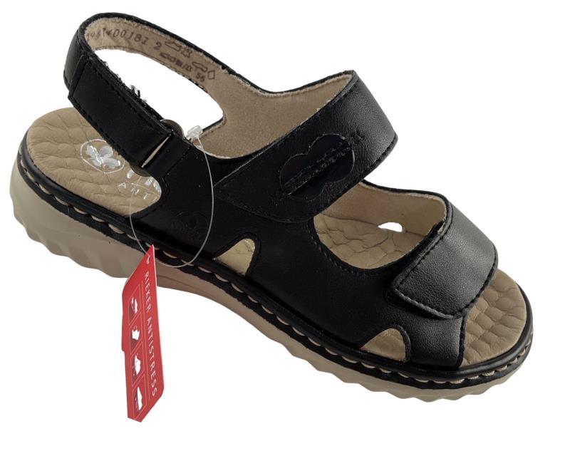 Rieker Damen Riemchensandalen 60462-90 Leder Schwarz