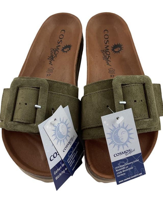 Cosmos Comfort Pantoletten 6186714-77 Khaki Leder (Deko Schnalle)