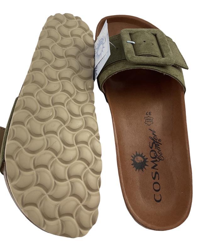 Cosmos Comfort Pantoletten 6186714-77 Khaki Leder (Deko Schnalle)