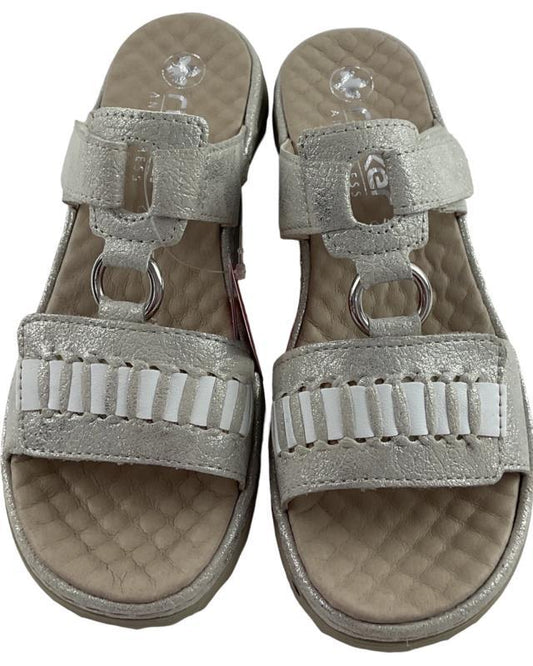 Rieker Damen Pantoletten 60481-40 Silber,Klettverschluss