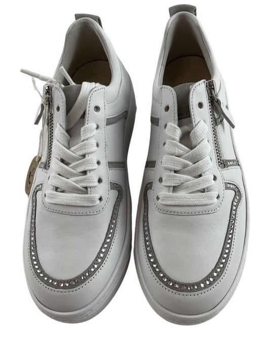 Gabor Damen Sneaker 43.341.21 Nappa/Samtchevr.weiss/lightgrau