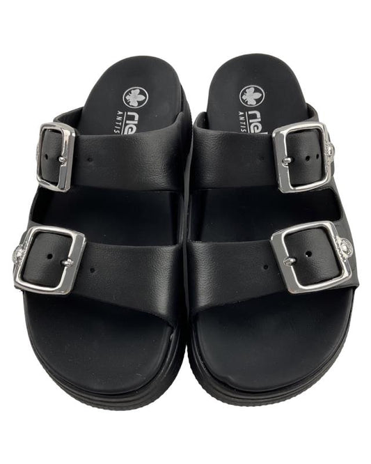 Rieker Damen Plateau-Pantoletten P2180-00 Schwarz Eva