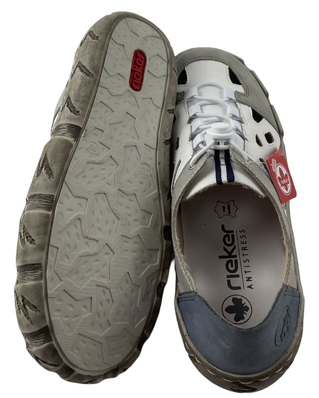 Rieker Damen Slippe L0358-80 Leder/Synthetik ,Weiß/Grau