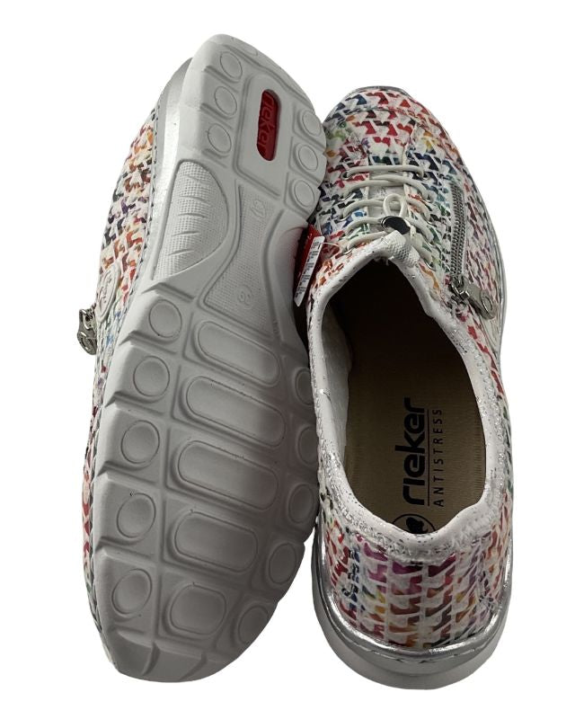 Rieker Damen Slipper L3252-90 bunt mit Gummizug , Kunstleder