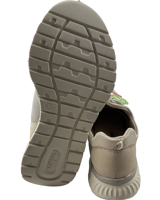 Rieker Damen Sneaker M6078-60 Beige Slipper mit Gummizug