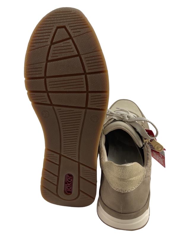 Rieker Damen Sneaker 58902-64 Reißverschlus/ Schnürung Beige , Kunstleder