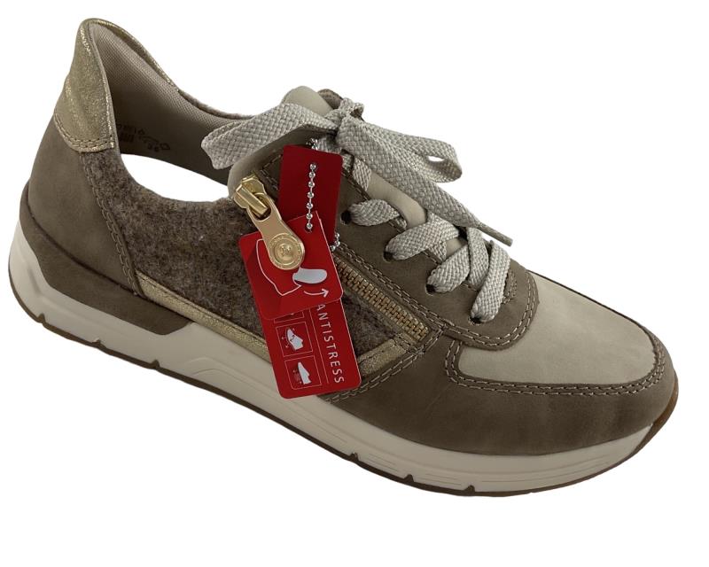 Rieker Damen Sneaker 58902-64 Reißverschlus/ Schnürung Beige , Kunstleder