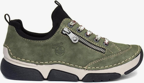 Rieker Damen Slipper 45973-54 Grün kombi ,Gummizug, Kunstleder