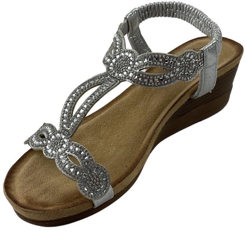 2GO FASHION 8910-801 Damen Sandale Silber mit Strasssteinen