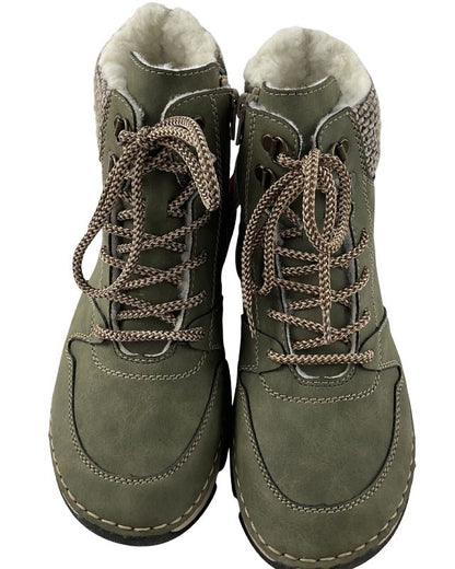Rieker Damen Schnürstiefel 45955-54 Grün Textil Warmfutter