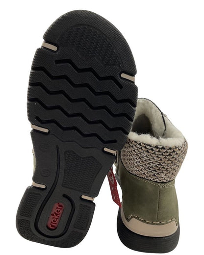 Rieker Damen Schnürstiefel 45955-54 Grün Textil Warmfutter