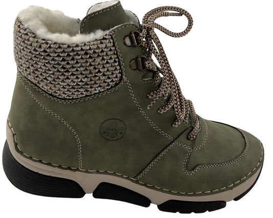 Rieker Damen Schnürstiefel 45955-54 Grün Textil Warmfutter