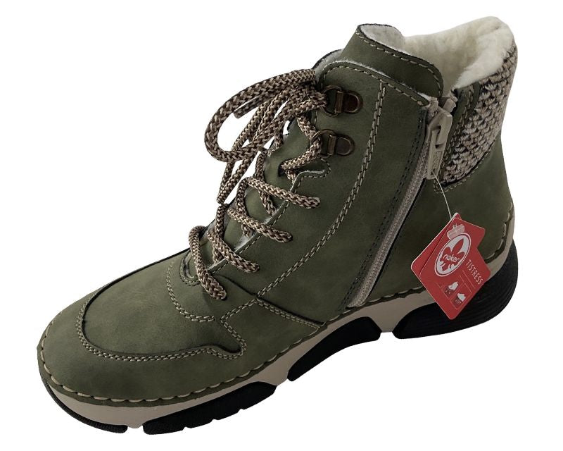 Rieker Damen Schnürstiefel 45955-54 Grün Textil Warmfutter