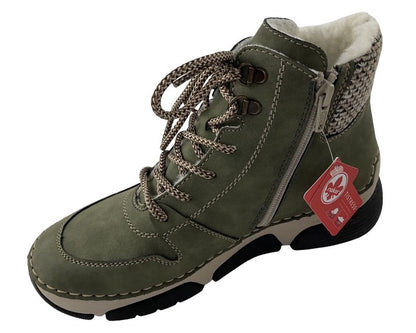 Rieker Damen Schnürstiefel 45955-54 Grün Textil Warmfutter