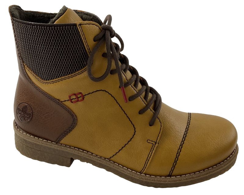 Rieker Damen Schnürstiefel 73522-68 Kunstleder Gelb