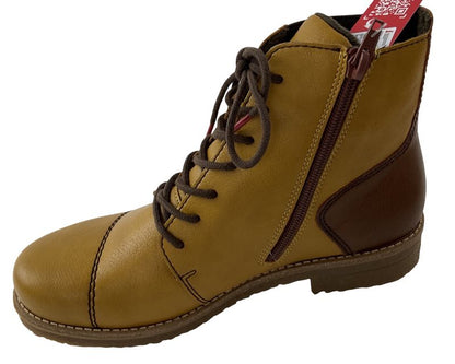 Rieker Damen Schnürstiefel 73522-68 Kunstleder Gelb