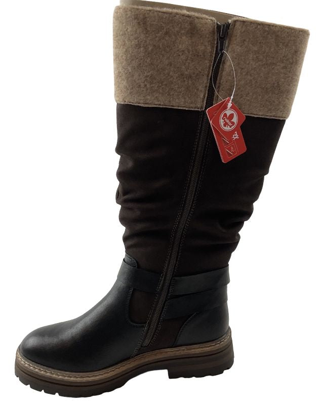Rieker Damen Stiefel 93092-90 Schwarz /Braun Rieker-TEX