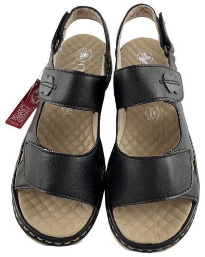 Rieker Damen Riemchensandalen  60462-90 Leder Schwarz