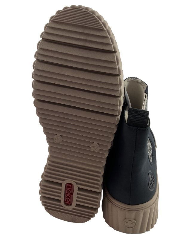 Rieker Damen Chelsea Boots  N2553-14 Plateau-Sohle dunkle Blau-Farbe, die fast wie Schwarz aussieht