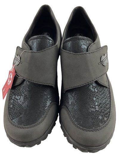 Rieker Damen Slipper 59552-45 Dunkelgrau  Klettverschluss