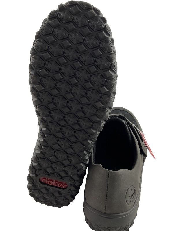 Rieker Damen Slipper 59552-45 Dunkelgrau  Klettverschluss