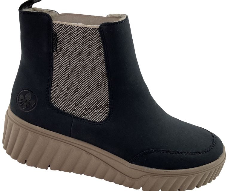 Rieker Damen Chelsea Boots  N2553-14 Plateau-Sohle dunkle Blau-Farbe, die fast wie Schwarz aussieht