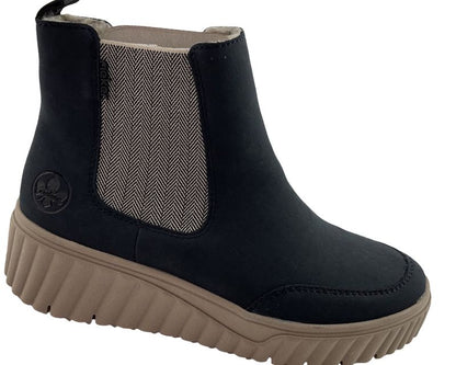 Rieker Damen Chelsea Boots  N2553-14 Plateau-Sohle dunkle Blau-Farbe, die fast wie Schwarz aussieht