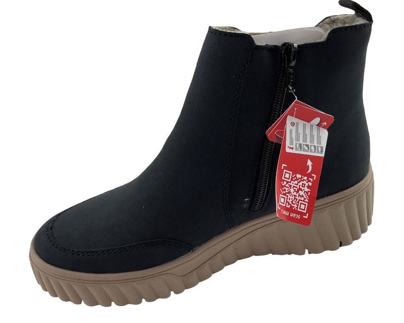 Rieker Damen Chelsea Boots  N2553-14 Plateau-Sohle dunkle Blau-Farbe, die fast wie Schwarz aussieht