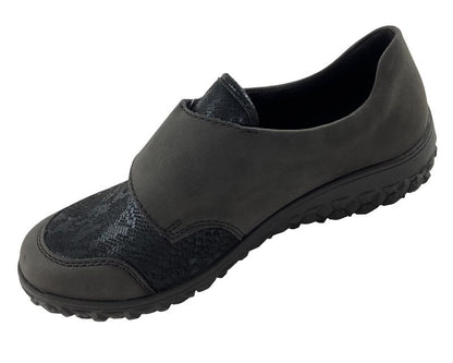 Rieker Damen Slipper 59552-45 Dunkelgrau  Klettverschluss