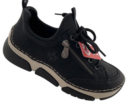 Rieker Damen Slipper 45973-00  Schwarz  ,Gummizug,  Kunstleder