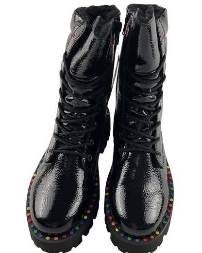 Rieker Damen Schnürstiefel Y3330-00 schwarz Kunstlack