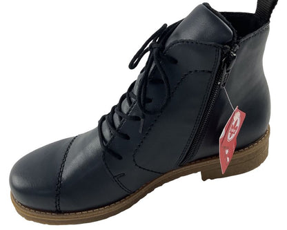 Rieker Damen Schnürstiefel 73500-14  Blau Kunstleder