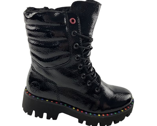 Rieker Damen Schnürstiefel Y3330-00 schwarz Kunstlack